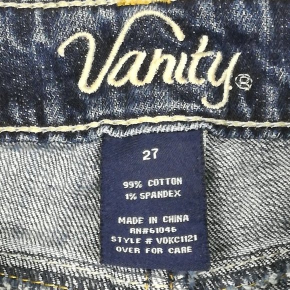 Vanity Womens Capri Jeans Blue Denim Distressed Whiskering Medium Wash 27 - Picture 9 of 9